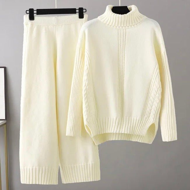 Cable-Knit Turtleneck Sweater + Pants Set