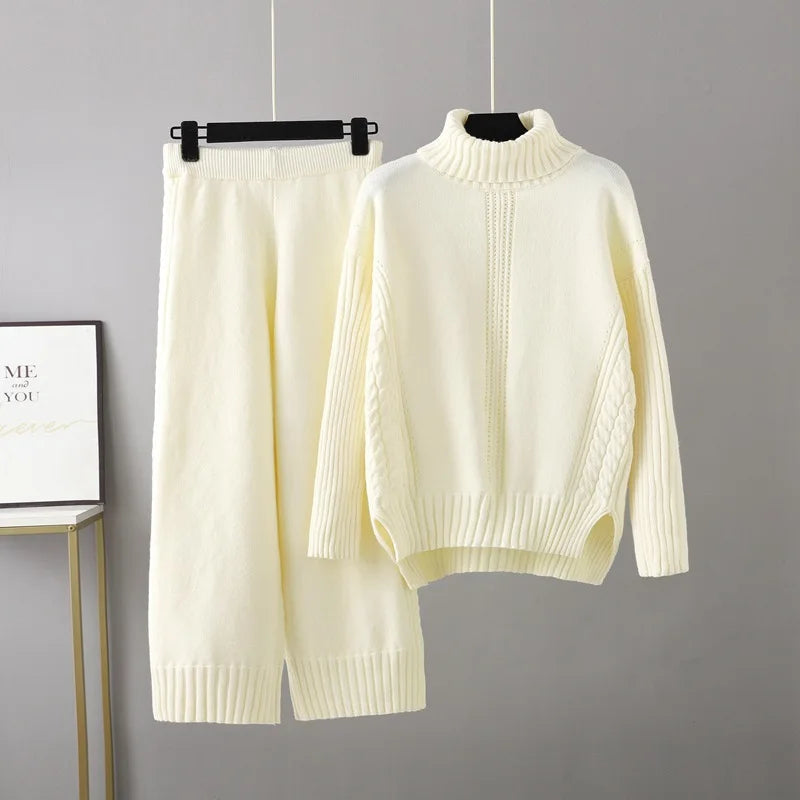 Cable-Knit Turtleneck Sweater + Pants Set