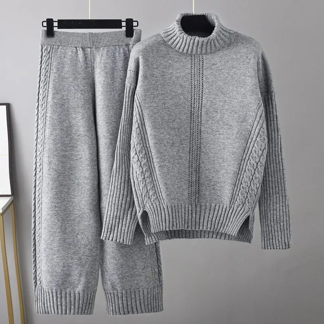 Cable-Knit Turtleneck Sweater + Pants Set