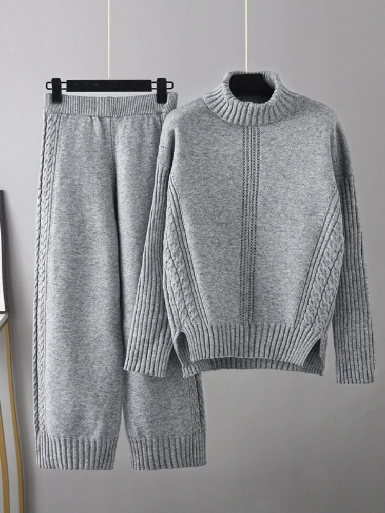【ka】Essential Cable Knit Set Cable-Knit Turtleneck Sweater + Pants Set – Cozii Apparel